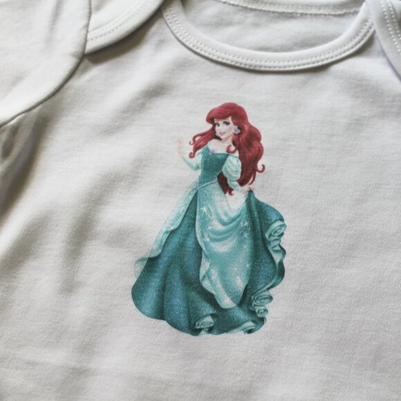 Onesie Disney Ariel Little Mermaid baby girl long sleeve 100% cotton white new - Picture 4 of 13